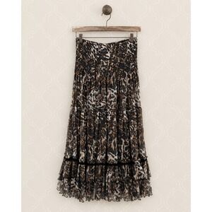 For Cynthia Animal Print Smocked Waist Tiered Mesh‎ Midi Skirt Small